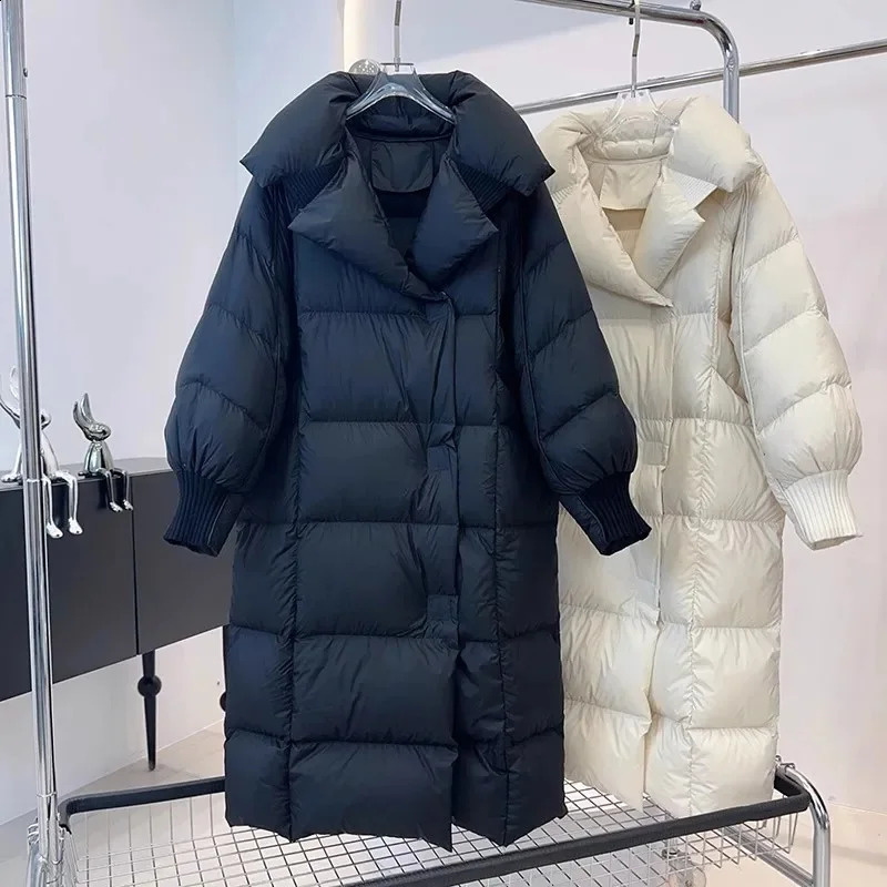 Lagabogy Winter Women 90% White Duck Down Long Jackets Thicken Puffer Coat Female Loose Single Breasted Warm Parkas260918
