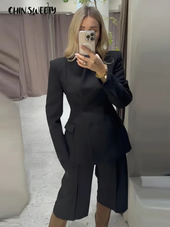 Elegant Solid Women's Blazer Trouser Suits Lapel Single-Breasted Wide Leg Pants Lady Set 2026 Spring 2 Pieces Set Women 260920