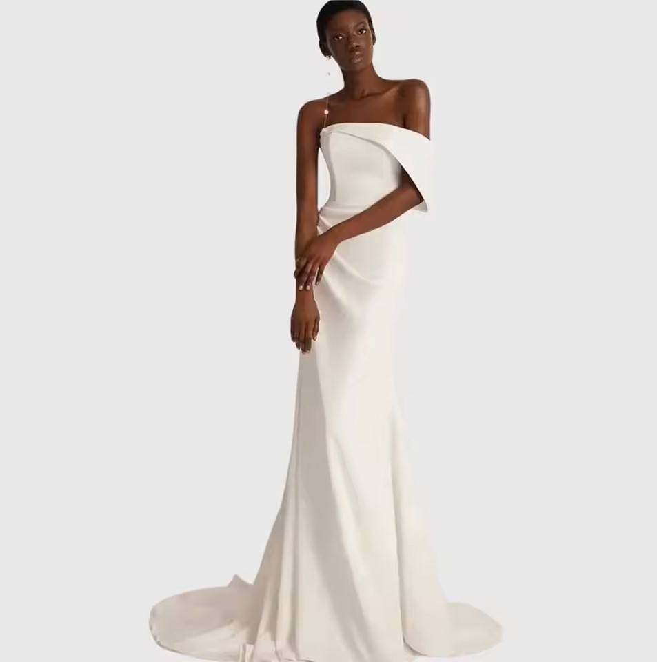 Chic Women's White Evening Formal Dresses One-shoulder Pleat Soft Satin Long Prom Pageant Party Gowns Celebrity Valentine Vestidos De Feast Gal