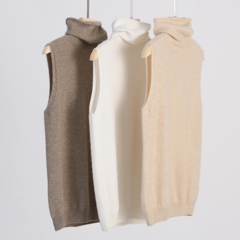 Women 100 Merino Wool Sleeveless Pullovers Turtleneck Sweater Waistcoat Knitwear Spring Autumn Winter Fashion Vest Tops y260911