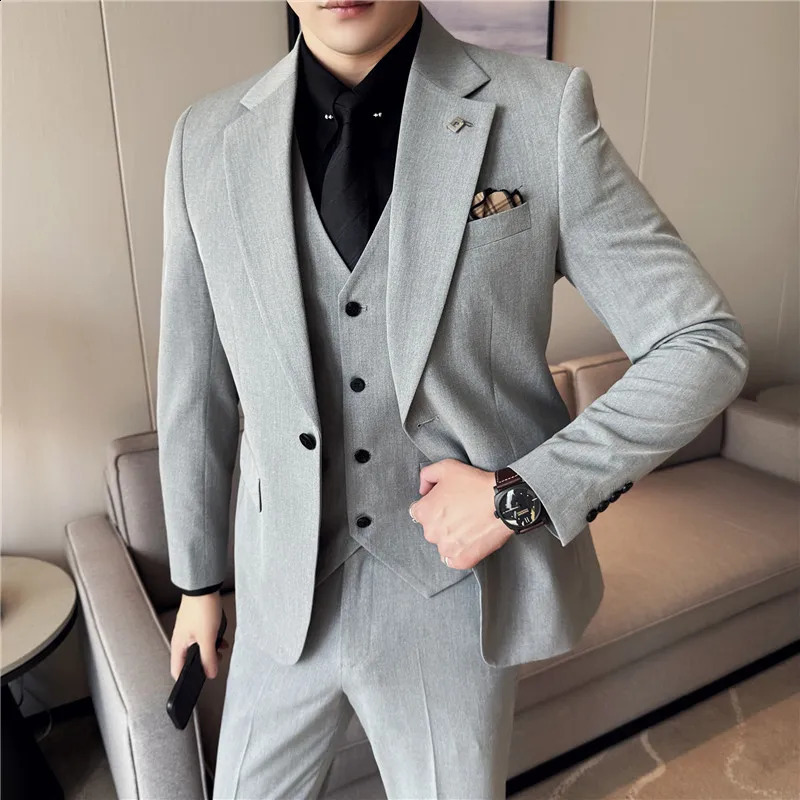 Completo da uomo 3 pezzi Set monopetto tinta unita slim fit business casual banchetto di nozze giacca da festa gilet pantaloni abito formale 260918