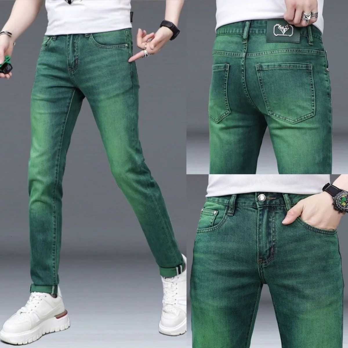 Men's Jeans 2024 Spring and Autumn New Fashion Trend Straight Leg Stretch Green Jeans Men's Casual Comfort Breathable High Quality Pants X
