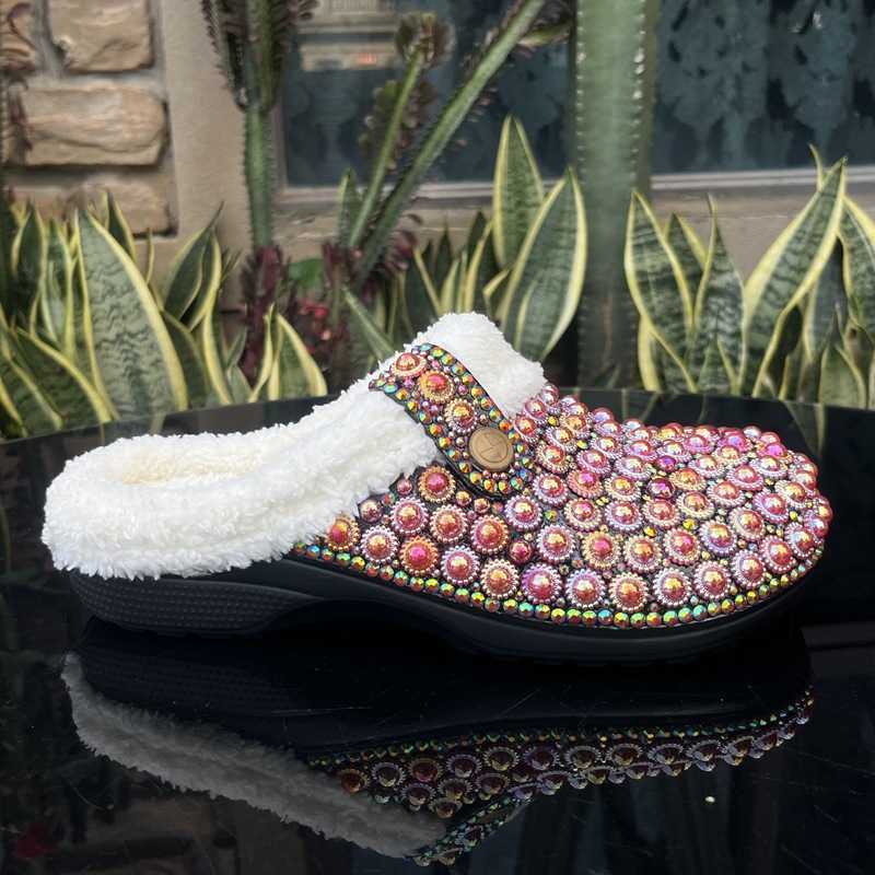 Casual Shoes 2026 new autumn and winter women's cotton slippers couple's home warm and plush rhinestone slippers