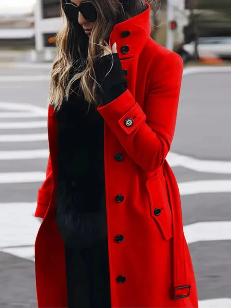 Women's Woolen Coat Outerwears Autumn Winter Warm Female Jackets Single Breasted Turn-down Collar Long Women's Clothes 260918