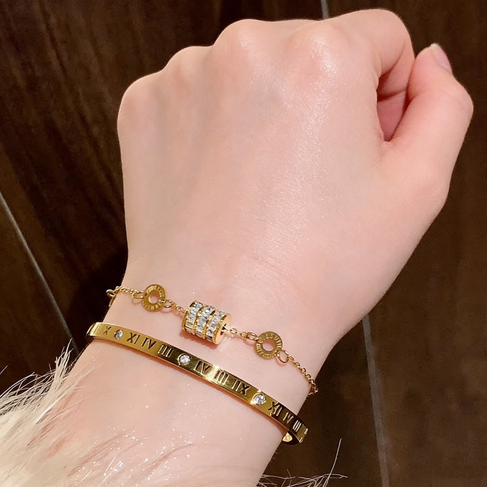 Roman Waistline Bracelet For Women, Stainless Fashionable And Popular, Stackable Bangle, Titanium Steel, Non-Fading Wristband