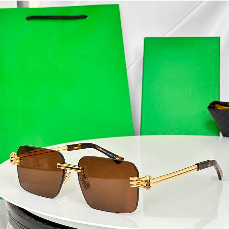 BV1415S Light luxury high end square frameless sunglasses brown lenses golden metal design of nose bridge Mens trendy designer travel sunscreen sung