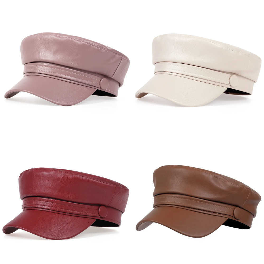 Autumn Winter Fashion Ladies Berets Beret PU Leather Beret Hat Painter Hats Outdoor Leisure Flat Top Military Caps Spring Casual Berets J260919