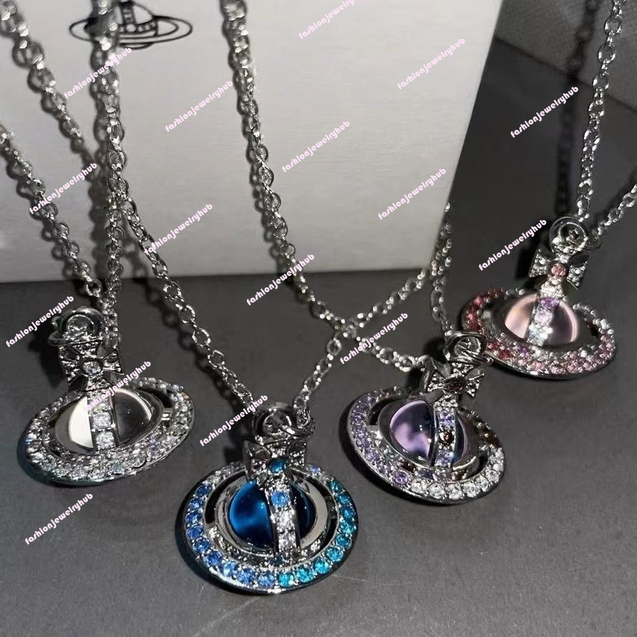 necklace designer for women necklaceviviennes west wood jewelry Gradient Diamond Orb Necklace Colorful Multi-Tone Saturn Lightweight Luxurious Clavi