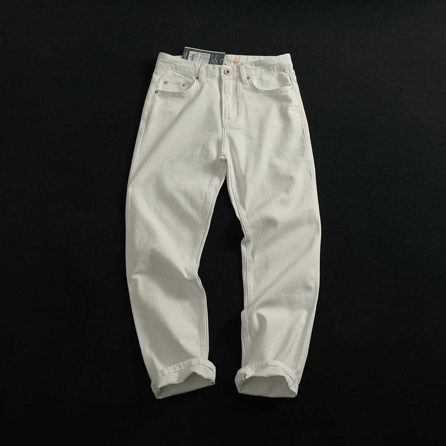 Men's Jeans 12OZ Old white red ear denim jeans men's Japanese retro texture and temperament straight tapered trousers X260919