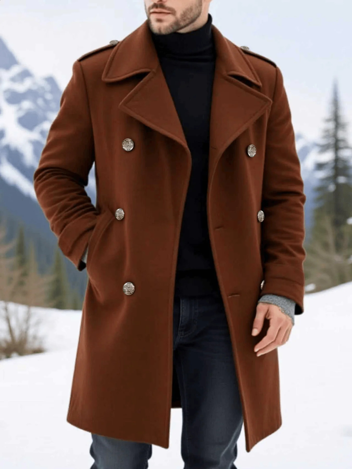 Winter Men's Solid Ocercoat Double-Breasted Jacket In Woolenen Fabric Thickened Lining For Ultimate Warmth - Arrival Coats 260920