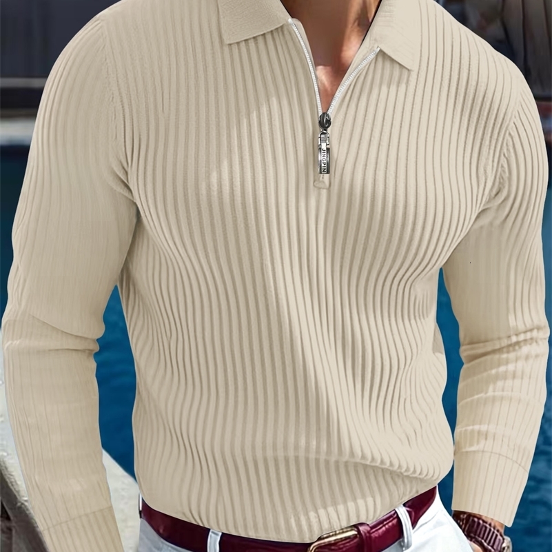 Mens Business Casual Long Sleeved Solid Color Polo Shirt Summer Fashionable Breathable Comfortable Versatile Top Tshirt a260920