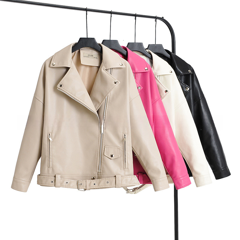 Wholesale manufacturer of women's European American style leather spring and autumn short lapel motorcycle jackets, bulk orders with great pric