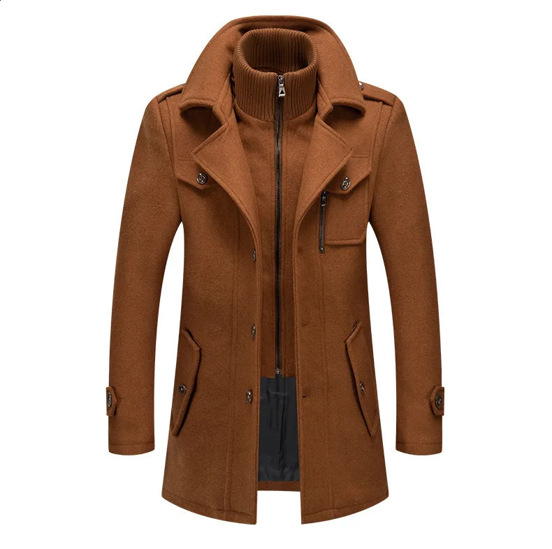 Men's Woolen Coat Middle-aged Double Collar Autumn And Winter Warm Fashion Slim-fitting Woolen Men's Coat Pocket 260920