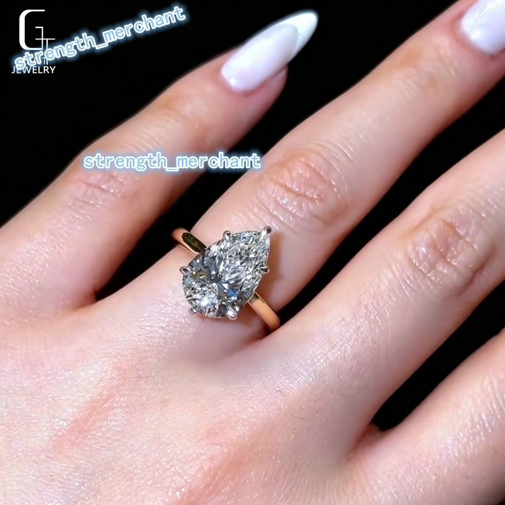 14k 18k Custom Ring 3ct Pear Cut Flower Basket Two Tones CVD 3EX IGI Lab diamond Claw Setting Custom Engagement Ring Women