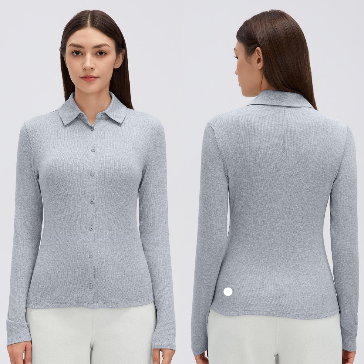UU-L6590 Modal Womens Fitness Yoga Wear with Easy Access Buttons Soft Comfortable Athletic Tops for Everyday Use Women's Simple Lapel Shirts Sp