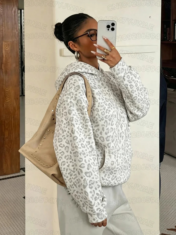 Autumn and Winter Womens Sweatshirt Leopard Print Graphic Hooded Hoodies Unisex Pullovers Hip Hop Men Hoodie Tops 260920