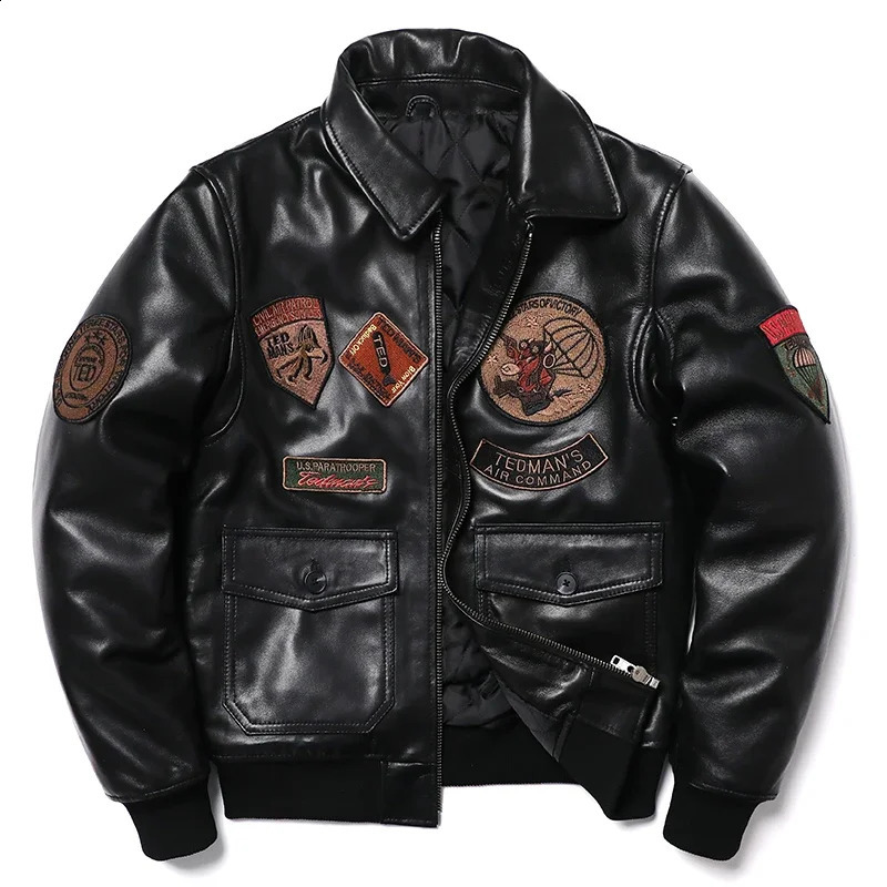 Embroidery Sheepskin Jacket Men's Natural Genuine Leather G1 Air Force Pilots Coat Thicken Warm Soft Clothes 260920