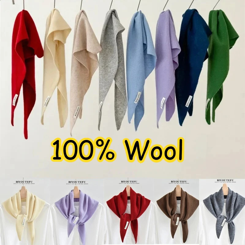 100% Australian Wool Knitted Triangle Scarf Shawl Womens Autumn Winter Warm Neck Protection Decorative Small 260920