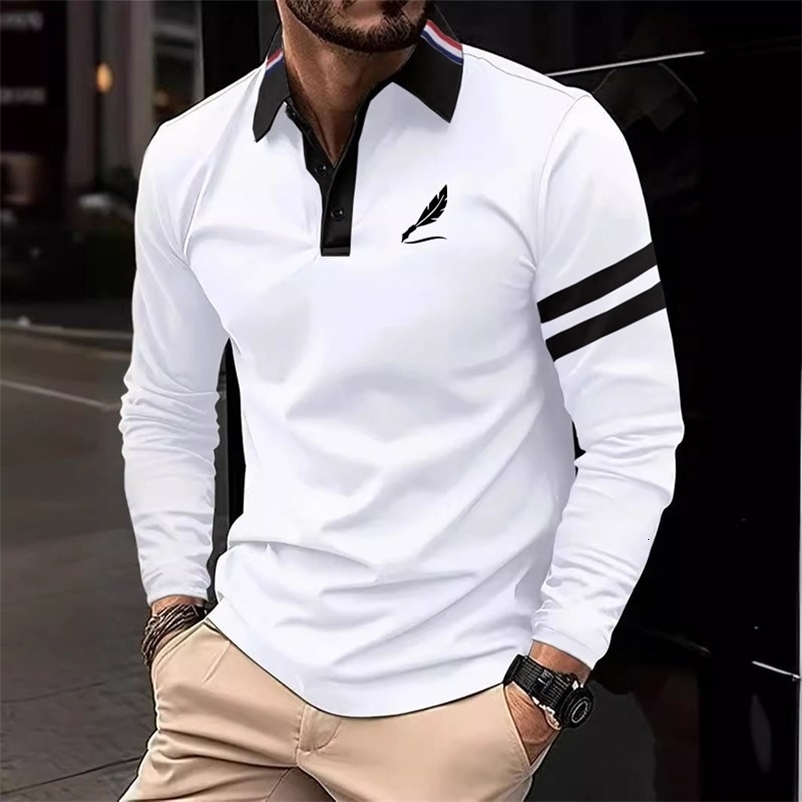 Autumn Mens Long sleeved Polo Shirt Fashion Casual Slim Fit Shirt 100% polyester mens clothing Outdoor sports polo y2k top a260920