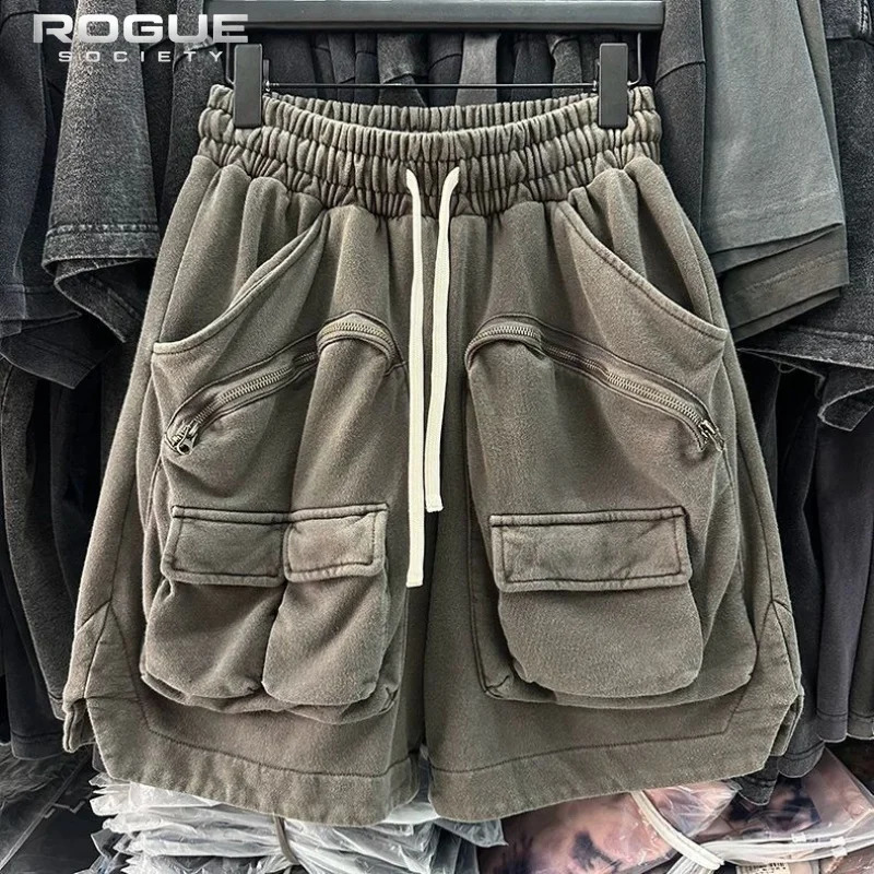 High Street y Harajuku Vintage Distressed Men Denim Shorts Decor Pocket Casual Summer Baggy Streetwear Cropped Cargo Pants 260920