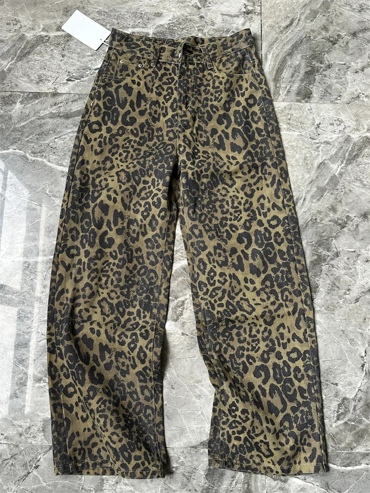 Vintage Leopard Print Jeans for Women High Waisted Y2k Retro Fashion Streetwear Denim Pants Hip Hop Straight Wide Leg Jeans 260920