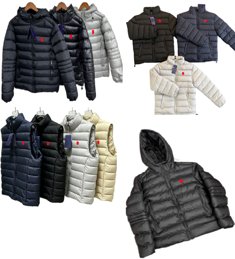 Mens Embroidered Small Horse Puffer Brand Stand Collar Lightweight Warm Cotton Jacket Hooded Windproof Down Cotton Jacket Parkes Loose Classic Coupl