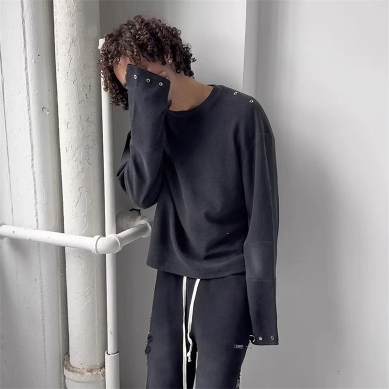 Spring Artistic Retro Waffle Long Sleeve Tshirt Loose Personalized Casual Round Neck Tshirt Y2K Mens Top 260920