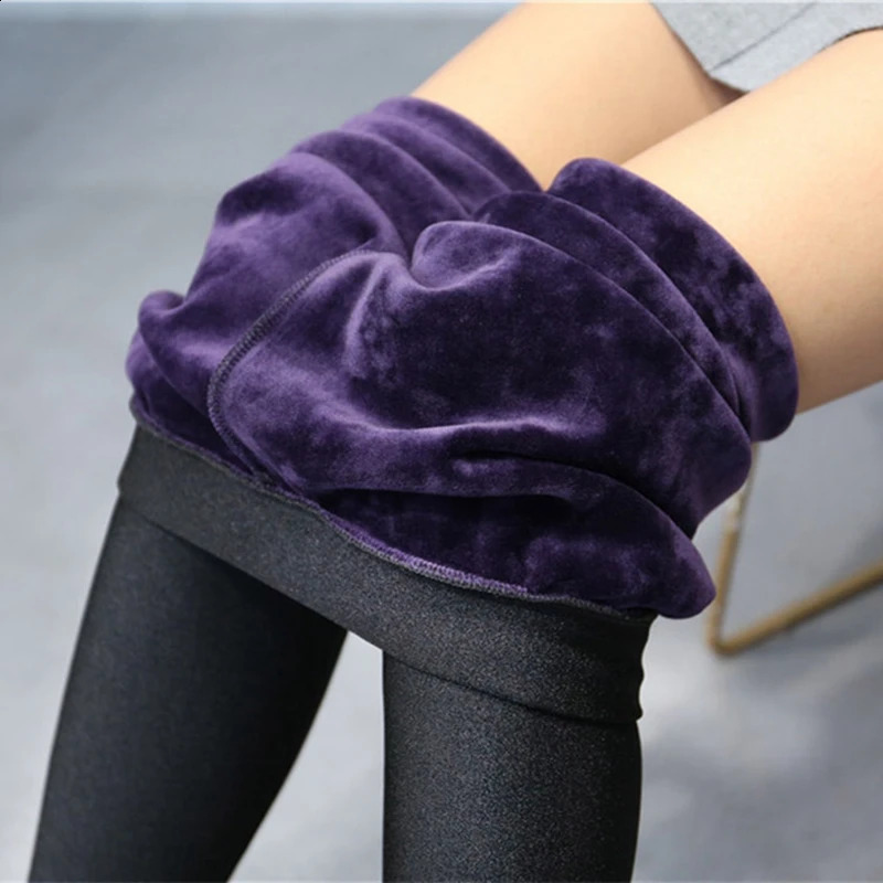 Winter Slim Fitted Plus Big Size 5XL Warm Leggings Black Shine Skinny Pants Push Work Out Inner Fur Leggings 260920