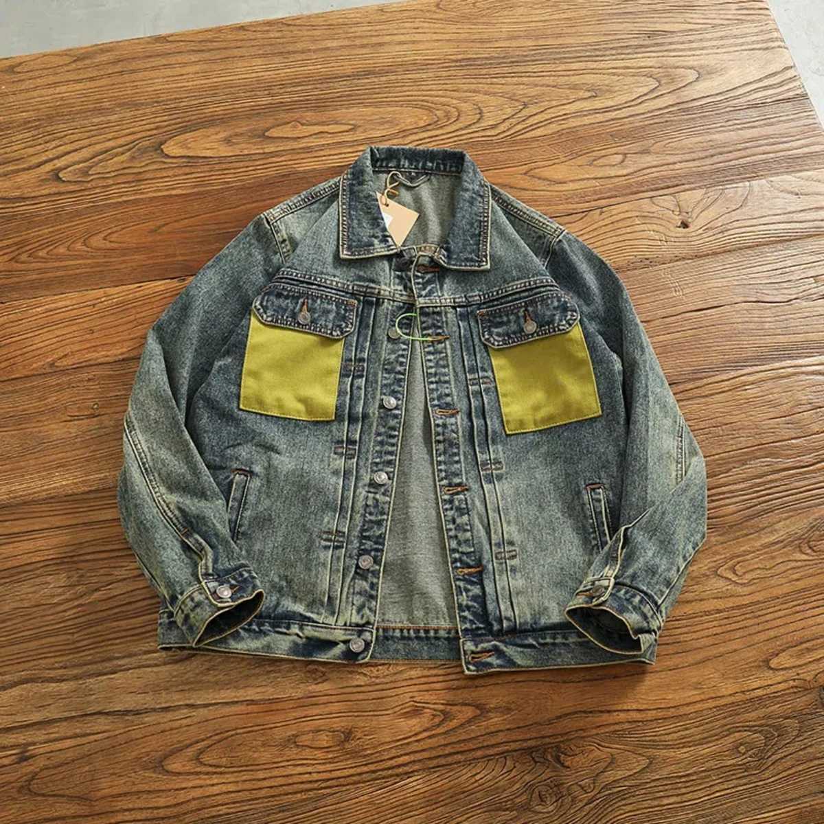 Men's Jackets Color patchwork denim shirt male trend heavy May khaki vintage denim jacket X260919