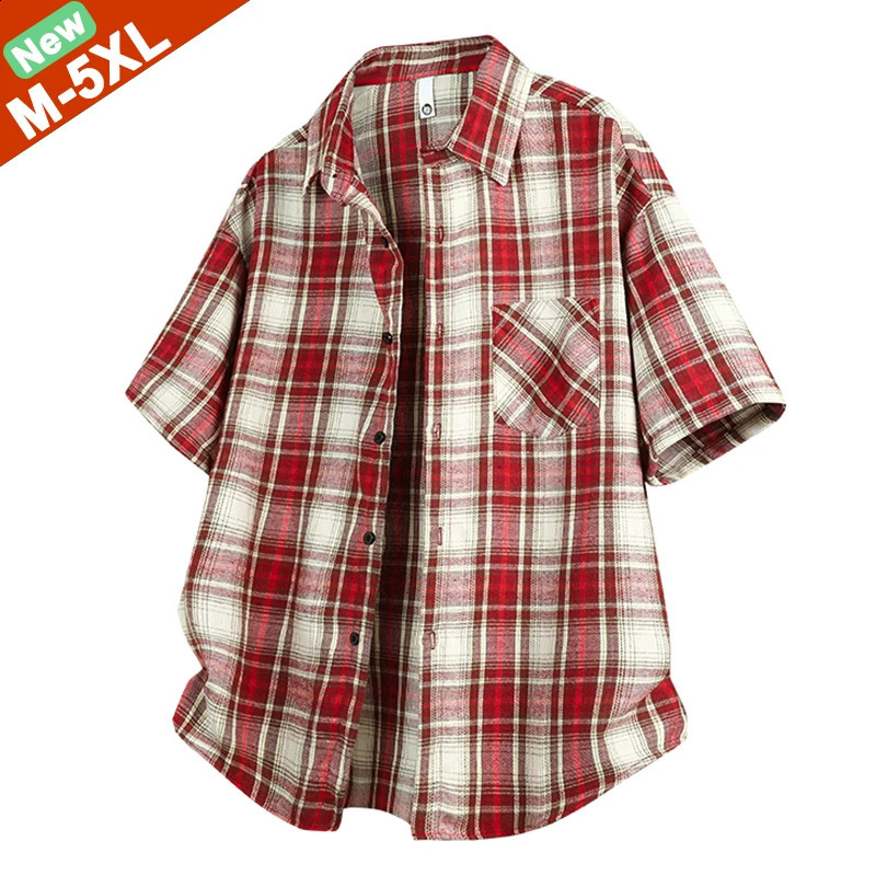 Fast Ship Summer Shirts Men Casual Men Shirts Male Plaid Short Sleeves Shirts Clothing Youth Boy Japan Korea Coats Plus Size 5XL 260920