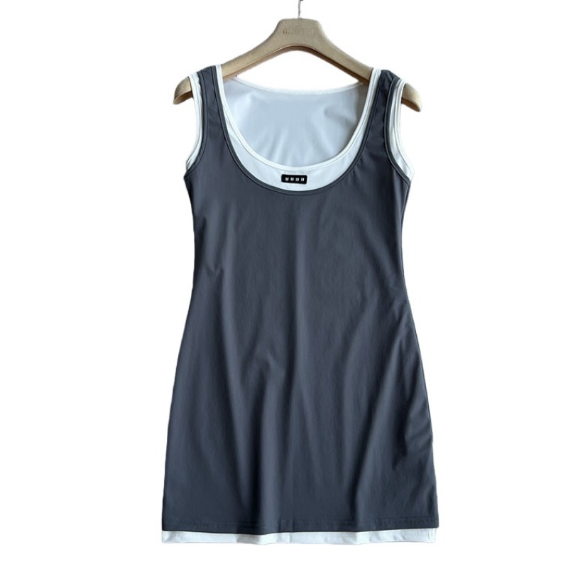 Women Slim Fit Tank Dress Designer Fake Two Piece Mini Dress Summer Travel Vacation Sexy Sleeveless Bodycon Dresses