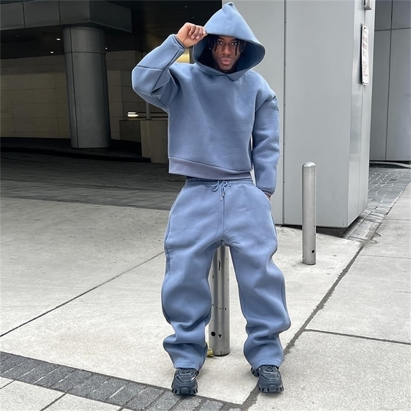 Men's Autumn 2-piece Casual Solid Color Couple Hooded Sweatshirt Loose Jogging Sweatshirt Set 260918ww