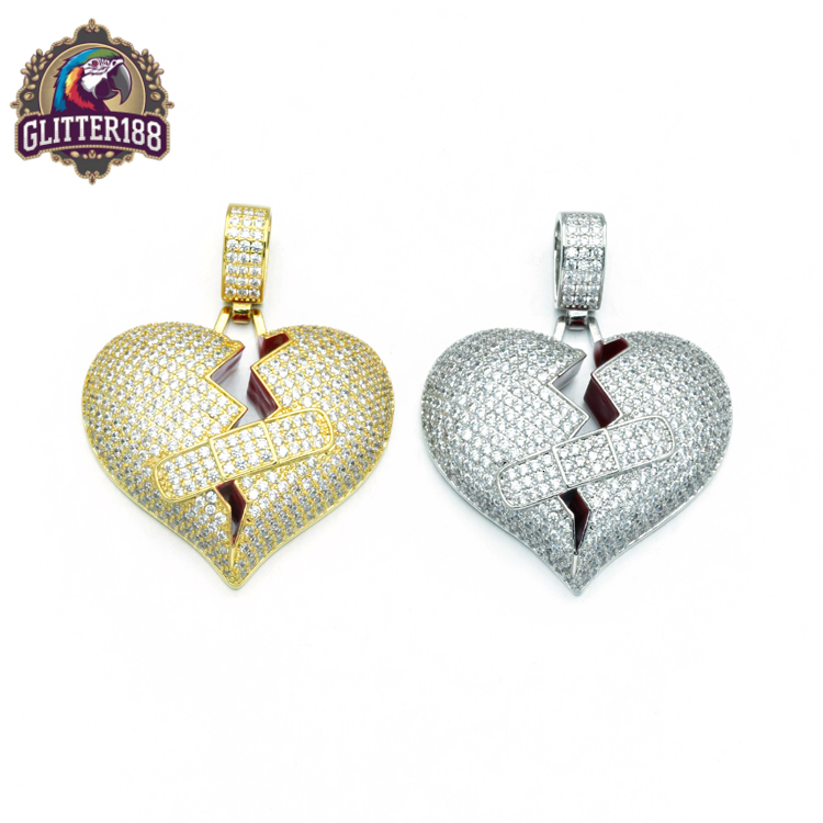 Moissanite Rapper Hip Hop Cuban Link Chain Iced Out Broken Heart Custom Pendant Necklaces