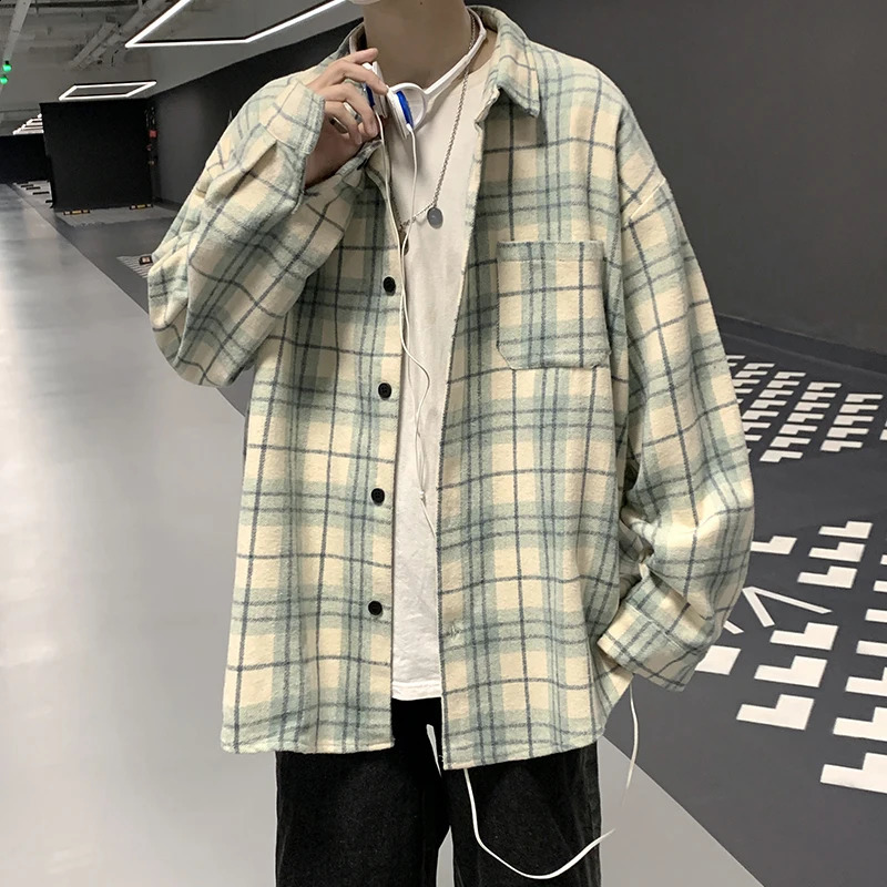 Men's Plaid Long Sleeve Shirt Loose Fit Thin Style Autumn Spring Casual Wear Sun Protection Outerwear Classic Check Pattern 260920