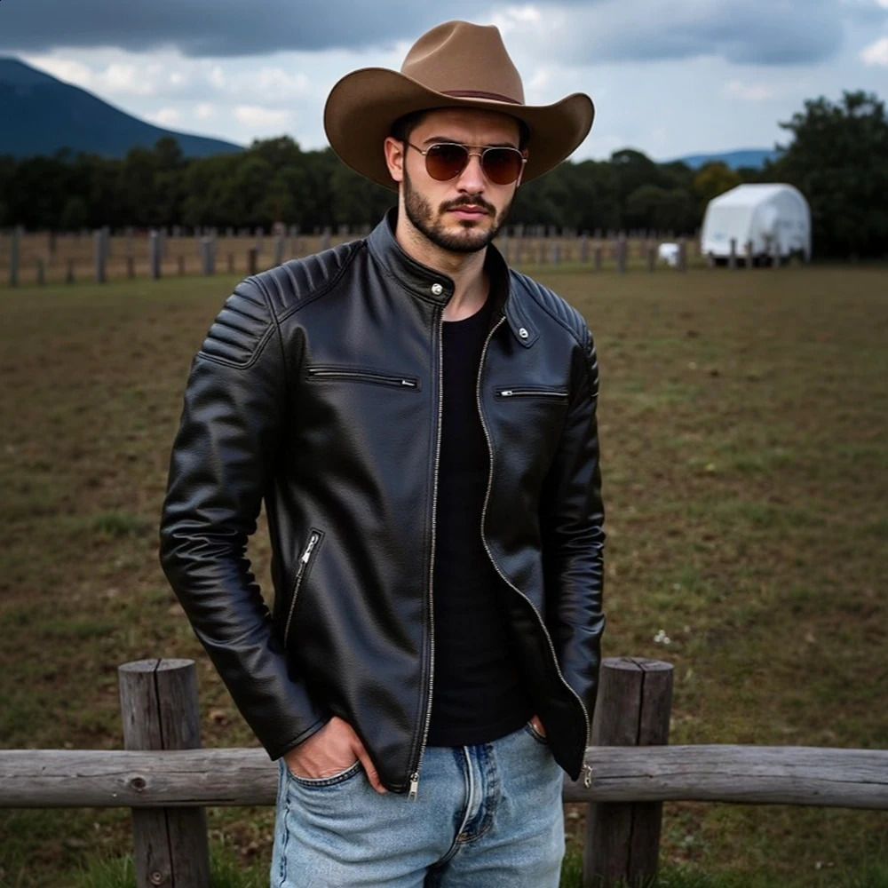 Italian Oil Wax Vegetable Tanned Bark Pattern Sheepskin Genuine Leather Jacket MenS Motorcycle Standing Collar Leather Jacket 260920