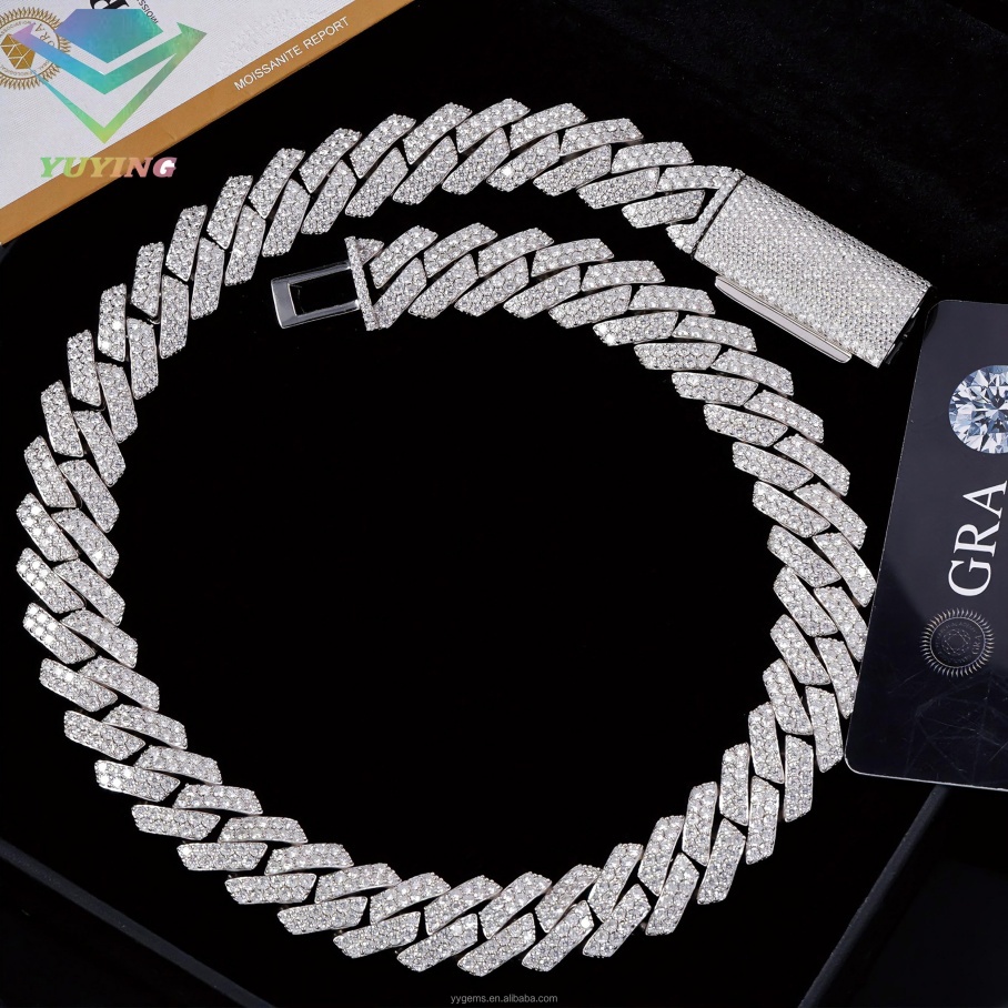 Hiphop Jewelry 17mm Necklace S925 Sterling Silver D Color VVS Moissanite Necklace Cuban Link Chain
