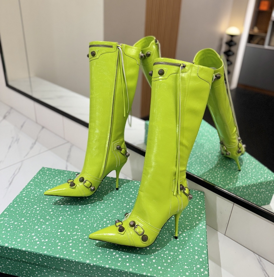 Designer Womens Dress Shoes Luxury Pointed Toe Short Boots For Women Zipped Closure With Knotted Puller Thin High Heel Fashion Shoes