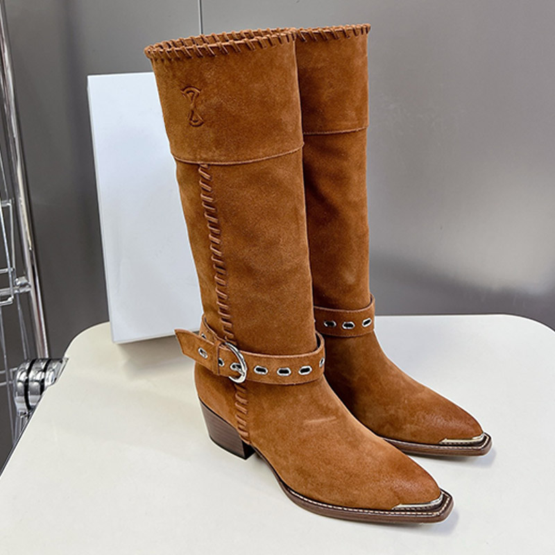Botas altas occidentales bordadas Estilo vintage de lujo Botas multifuncionales para exteriores Bordes de zapatos cosidos a mano para mujer Forro de