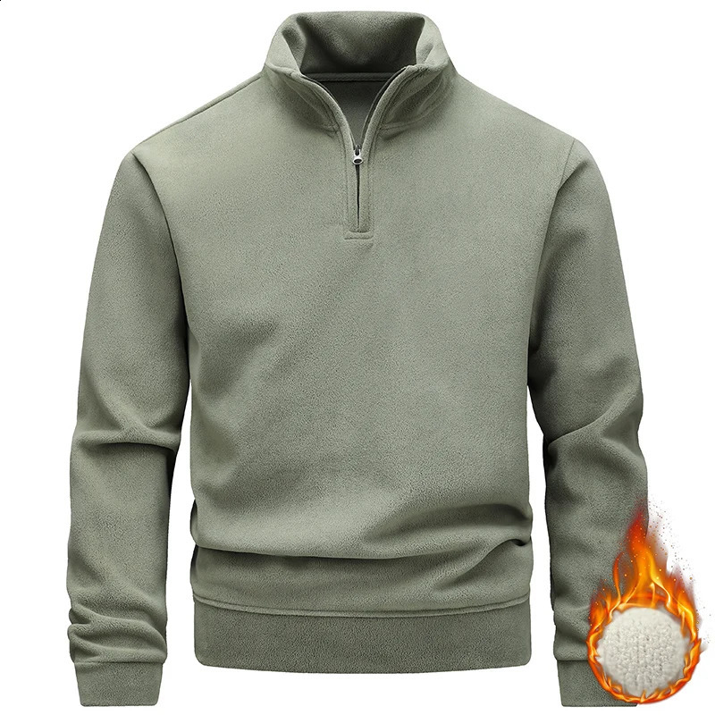 Sweatshirt Men's Fleece Warm Half Zipper Turtleneck Sweatshirt Solid Autumn Winter Pullover Korean Casual Sweatshirts Sportswear 260920