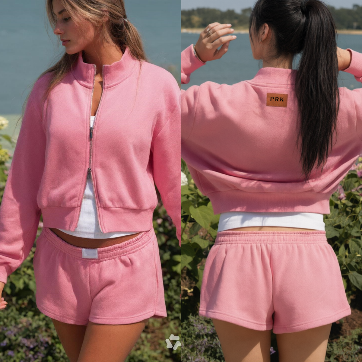 E7386 PAR Automne-Hiver Sweat à capuche à double fermeture éclair Cardigan ample avec col montant haut pour femme Veste de yoga pour femme Mantea