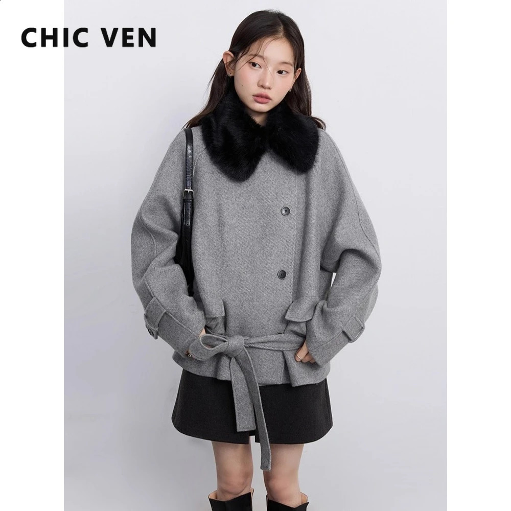 CHIC VEN Women Korean Coat Loose Casual Woolen Single-sided Detachable Collar Female Overcoat Ladies Jacket Autumn Winter 260918