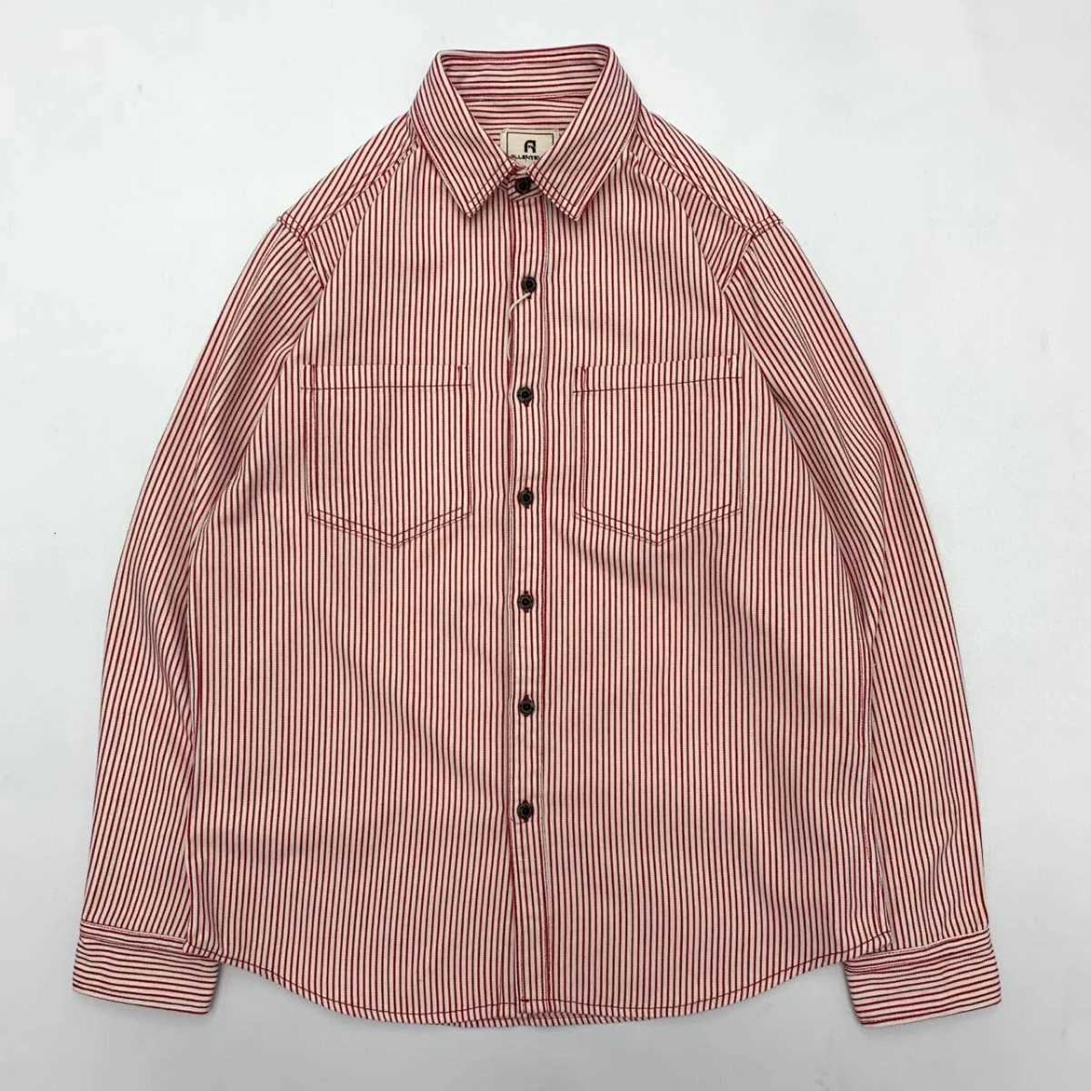 Men's Casual Shirts May Khaki Japanese vintage youth tooling shirt full cotton color striped loose long-sleeved shirt for men X260919
