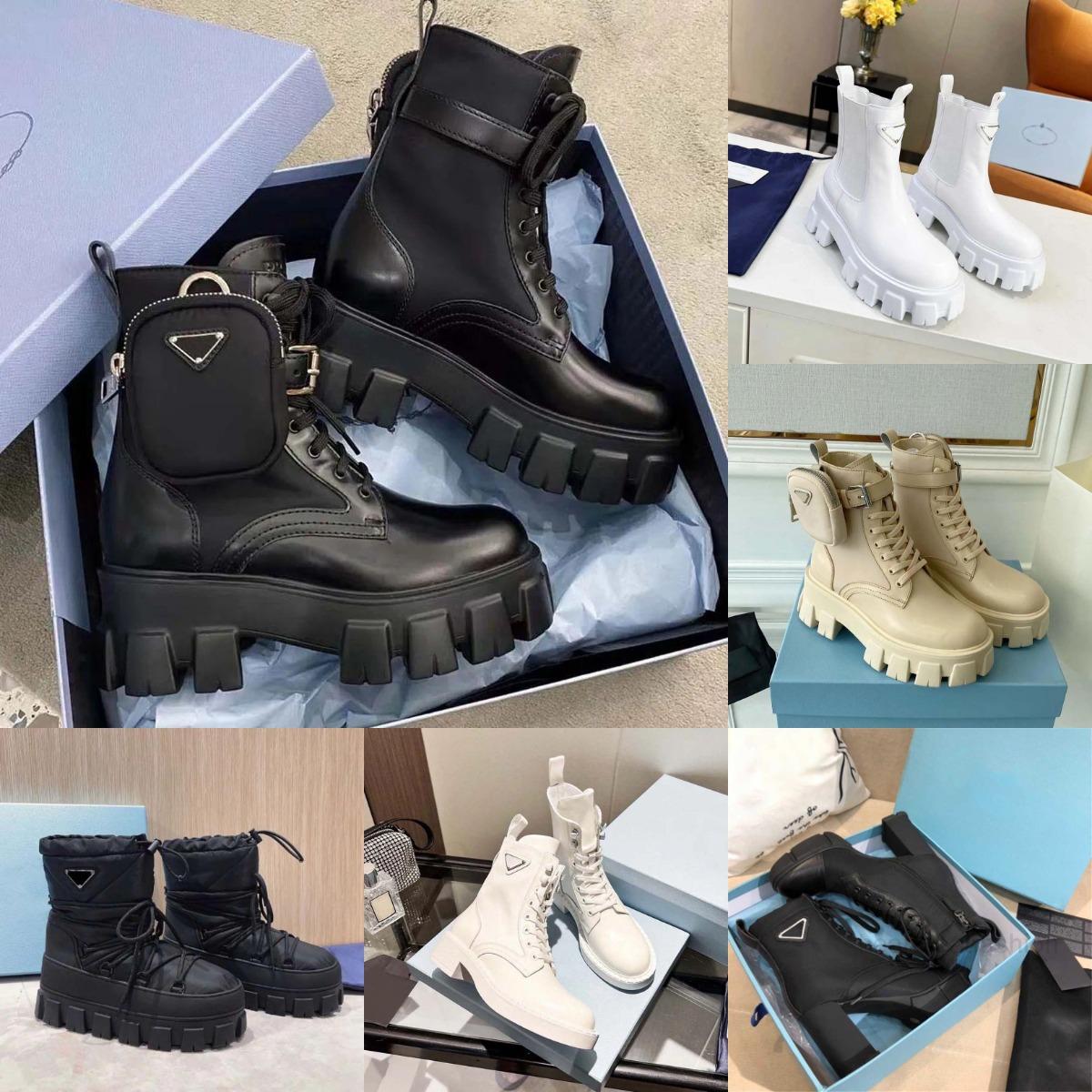 Designer de luxe femme bottes de mode en cuir et en nylon tissu bottillons femmes cheville motard Australie plate-forme talons baskets d'hiver