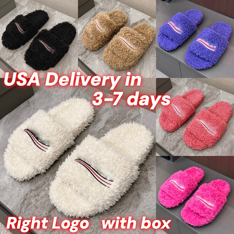 Top Quality Women Fur Slides Furry Slippers Designer Mules Fall Winter Homewear Slide Men Footwear Paris Luxury Comfortable Fuzzy Flip Flop Fluffy W