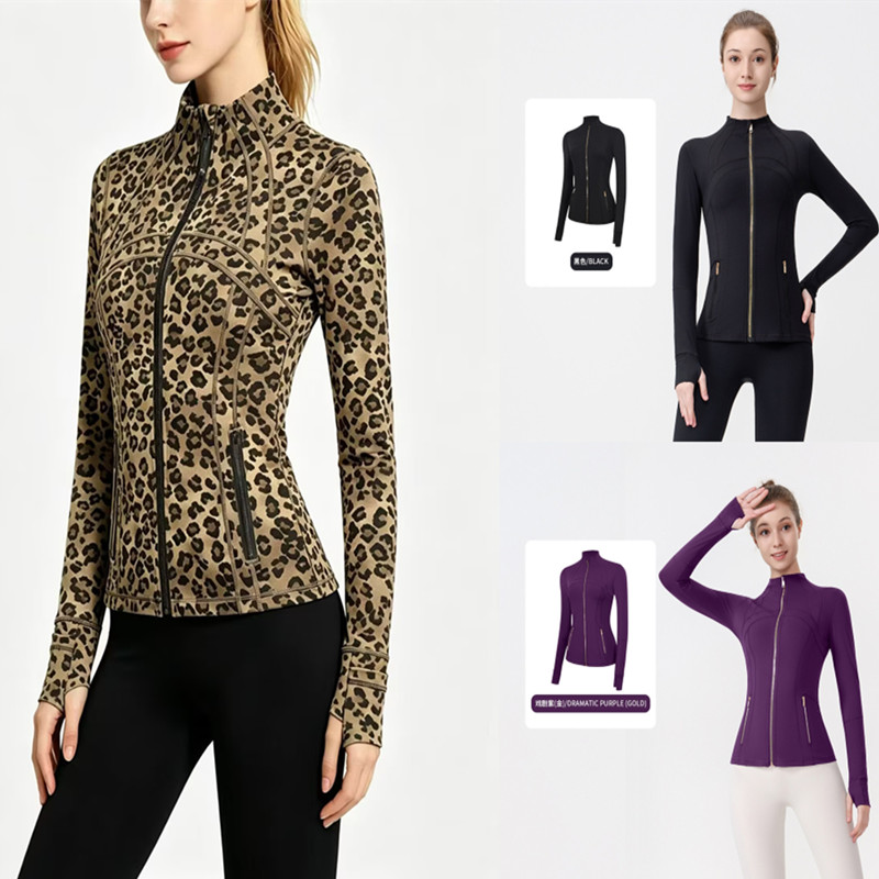 Veste de yoga en Lycra pour femmes, couleur unie, fermeture éclair dorée, à pois, pour gymnastique, cyclisme en plein air, jogging, veste de spor