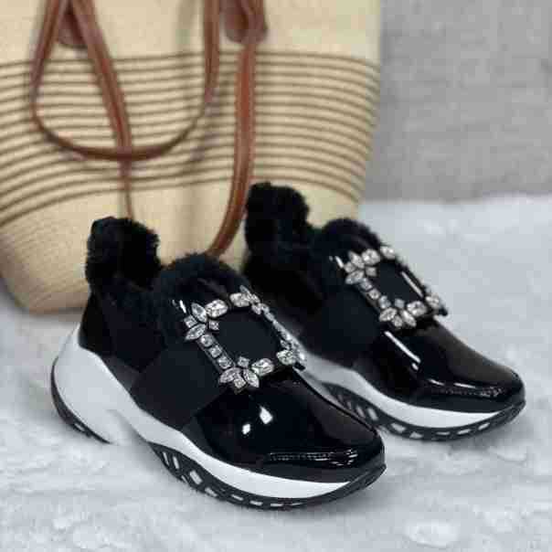 Casual Shoes Rodis new furry sneakers casual shoes buckle design thick fleece-lined warm shoes Korean and genuine leather women's shoes