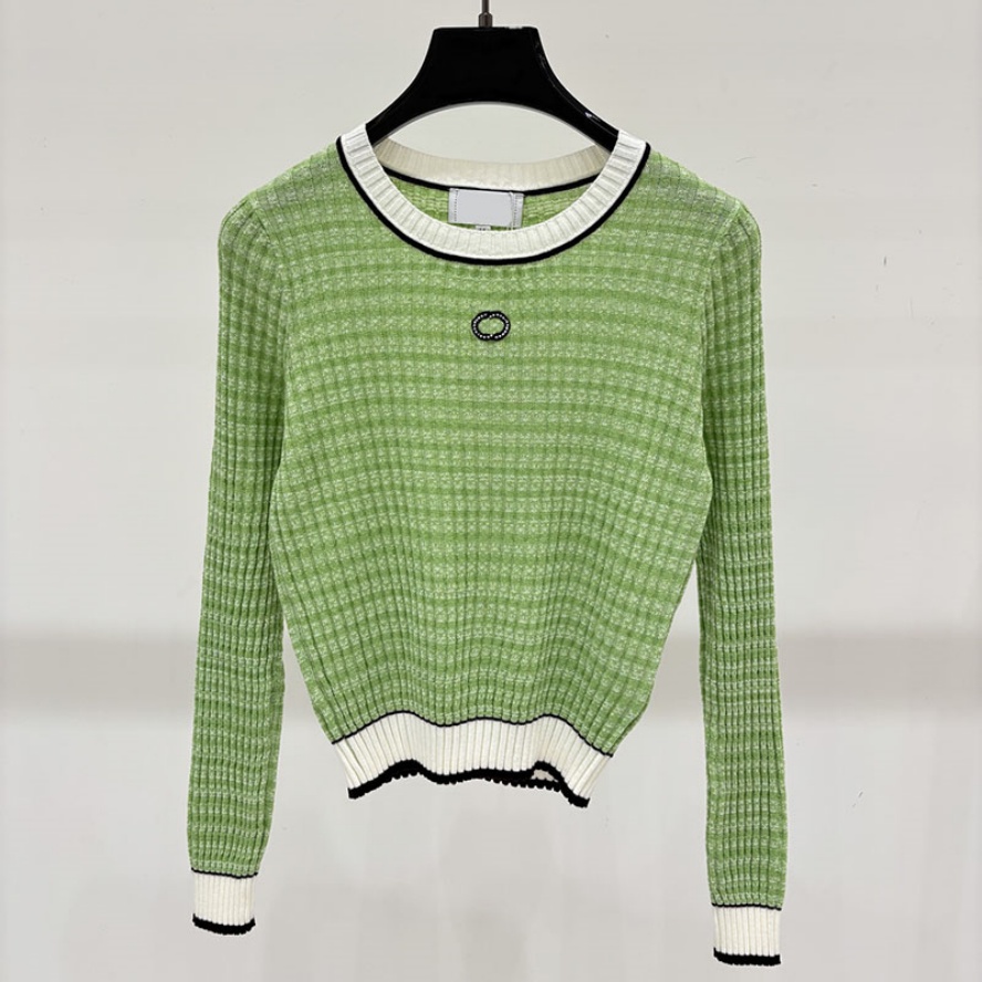 Designer Ribbed Knit Pullover Sweater Women Slim Round Neck Stretchy Autumn Green Y2K Style Travel Vacation Sweater Jumper Tops