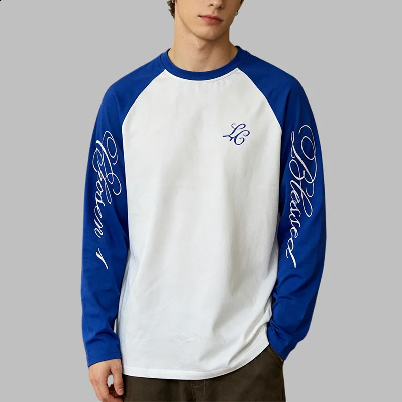 Mens Y2K Streetwear Long Sleeve TShirt Blue White Raglan Sleeve Chosen Print Casual LC Monogram Crewneck Top Summer 260920