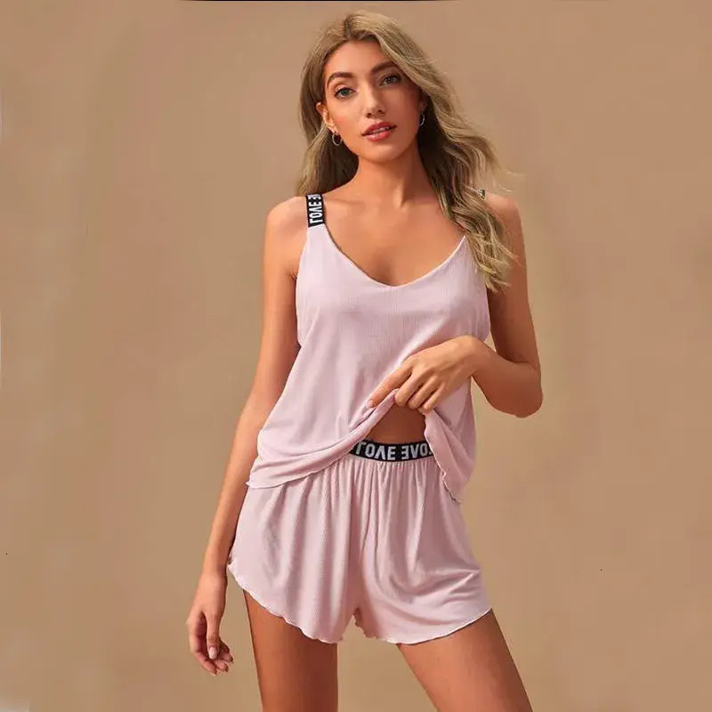 Women Pajamas Women Sexy Nightweawr Cotton Sleepwear Sleeveless Pamas Summer loungewear Home Clothing Top And Shorts Sleepwear 924