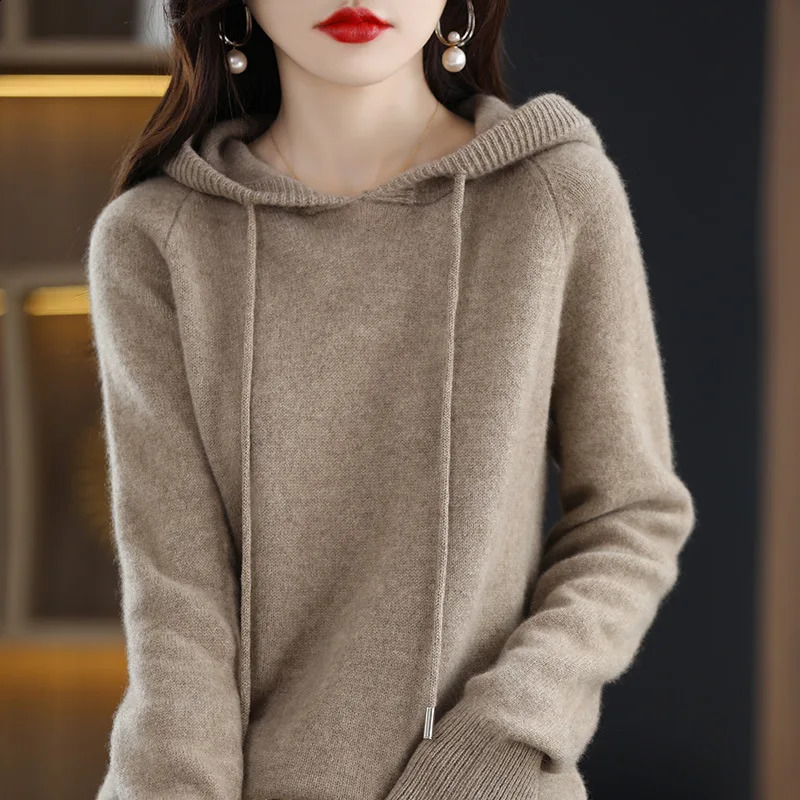 Hooded Sweater Fashion Women Autumn Winter Long Sleeve Solid Color Knitted Hoodies Lady Loose Drawstring Casual Pullover Hoodie 260920